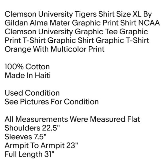 Clemson University Tigers Shirt Size XL By Gildan Alma Mater Graphic Print Shirt - Picture 2 of 7